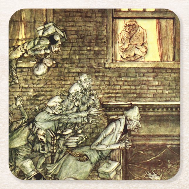 Porta-copo De Papel Quadrado Arthur Rackham - Uma Carol de Natal - Fantasmas (Frente)