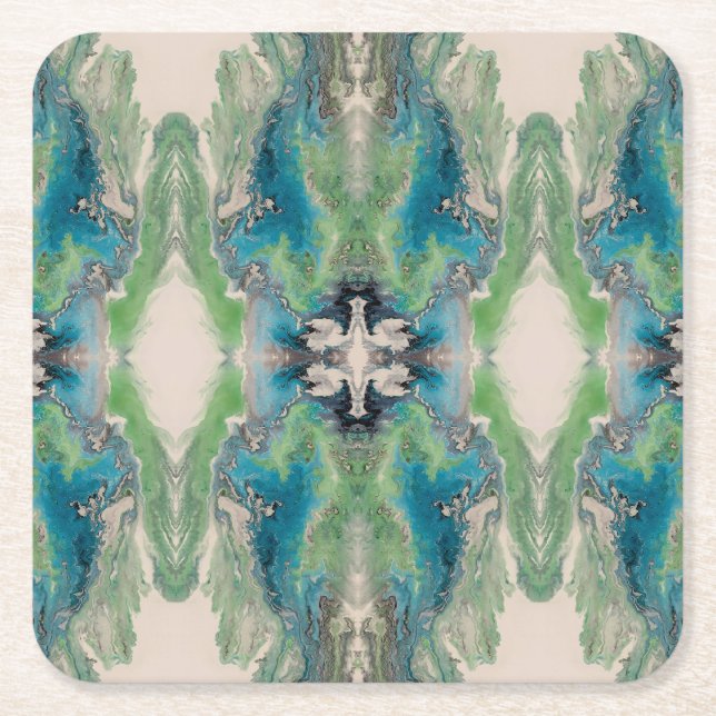 Porta-copo De Papel Quadrado Artistic Fluid Abstract in Aqua & Green (Frente)