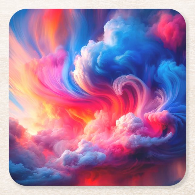 Porta-copo De Papel Quadrado Artsy Clouds (Frente)
