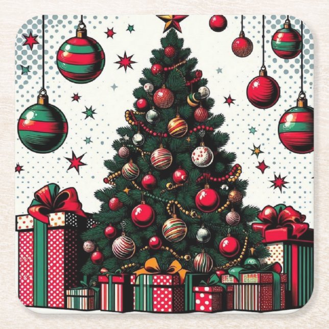 Porta-copo De Papel Quadrado árvore de Natal (Frente)