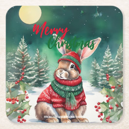 Porta-copo De Papel Quadrado Árvore de Natal Coelho Bunny de aguarela moderna n