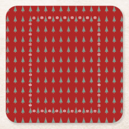 Porta-copo De Papel Quadrado Árvore de Natal com arcos vermelhos