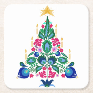Porta-copo De Papel Quadrado Árvore de Natal de Arte Folhosa Escandinava Air Fr