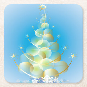 Porta-copo De Papel Quadrado Árvore de Natal de Arte Moderna Dourada Bubble