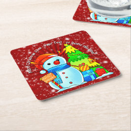 Porta-copo De Papel Quadrado Árvore de Natal de Snowman apresenta texto de ano 