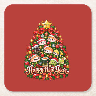 Porta-copo De Papel Quadrado Árvore de Natal de Sushi Kawaii