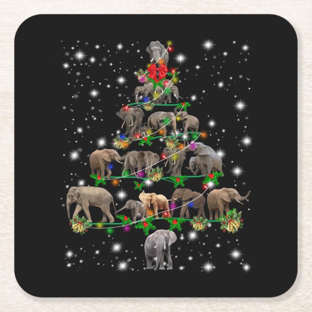 Porta-copo De Papel Quadrado Árvore De Natal Elefante Coberta Pela Lâmpada (Frente)
