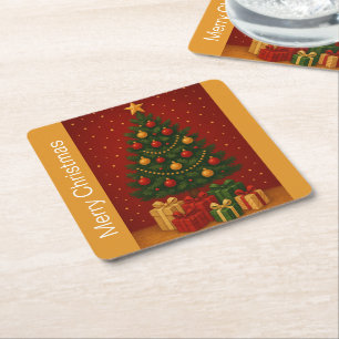 Porta-copo De Papel Quadrado Árvore e presentes de Natal 🎄 - Design de Natal c