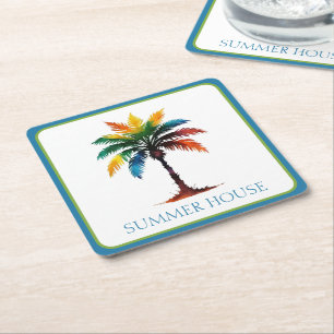 Porta-copo De Papel Quadrado Árvore Palm de Cores d'Água Colorida Personalizada