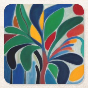 Porta-copo De Papel Quadrado Árvore Tropical Colorida