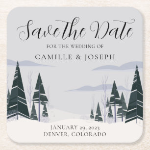 Porta-copo De Papel Quadrado Árvores de Inverno Floresta de Neve Moderna Salve 