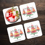 Porta-copo De Papel Quadrado Árvores de Natal de Aquarela<br><div class="desc">Lindas árvores de Natal de aquarela com sotaque de estrela dourada estas portas copos de papel quadrado com Feliz Natal e seu nome familiar em letra chic. Divertido para o seu decoro de férias ou dar como presente. CORRESPONDENTE a itens na nossa coleção.</div>