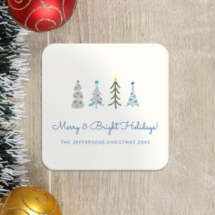 Porta-copo De Papel Quadrado Árvores de Natal minimalistas escandinavas