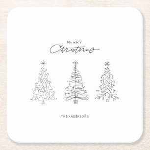 Porta-copo De Papel Quadrado Árvores de Natal Minimalistas Nome Personalizado 