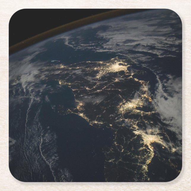 Porta-copo De Papel Quadrado As Luzes Da Cidade Do Japão À Noite. (Frente)