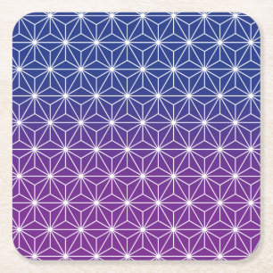 Porta-copo De Papel Quadrado Asanoha tradicional Impressão azul e roxo japonês
