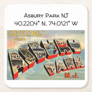 Porta-copo De Papel Quadrado Asbury Park NJ Map Coordena Estilo de Vintage