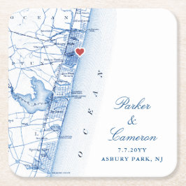 Porta-copo De Papel Quadrado Asbury Park NJ Mapa Casamento Favor Marinho Azul