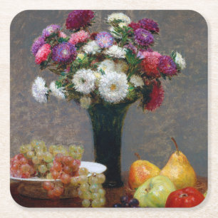 Porta-copo De Papel Quadrado Asters and Fruta, Henri Fantin-Latour