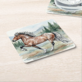 Porta-copo De Papel Quadrado Astrid Tolting Icelandic Horse watercolor