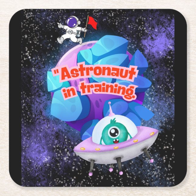 Porta-copo De Papel Quadrado astronauta em formação (Frente)