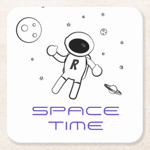 Porta-copo De Papel Quadrado Astronauta No Espaço - Arte Desenhada em Preto e B
