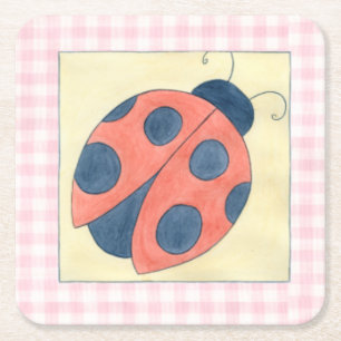 Porta-copo De Papel Quadrado Aterrissagem de trio Ladybug nas flores