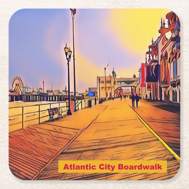 Porta-copo De Papel Quadrado Atlantic City Boardwalk Pop Art (Frente)