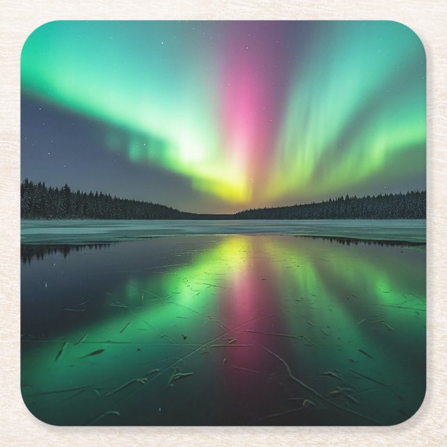 Porta-copo De Papel Quadrado Aurora Boreal (Frente)