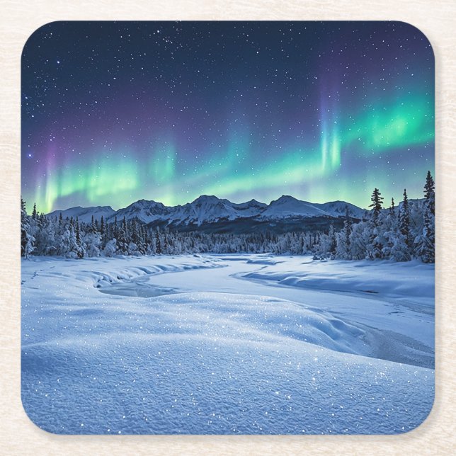 Porta-copo De Papel Quadrado Aurora Boreal (Frente)