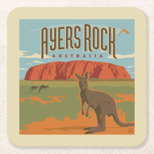 Porta-copo De Papel Quadrado Austrália | Ayers Rock Kangaroos (Frente)