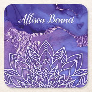 Porta-copo De Papel Quadrado Autora personalizada de cor branca roxa