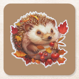 Porta-copo De Papel Quadrado Autumn Hedgehog Adventure