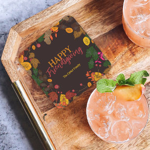 Porta-copo De Papel Quadrado Autumn Leaves Acorns Berries Janto de Amizade