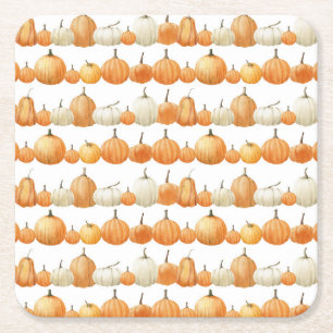 Porta-copo De Papel Quadrado Autumn Pumpkin: Padrão de Ilustração de Aquarelas