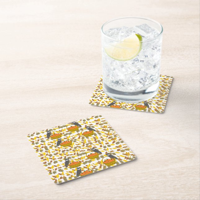 Porta-copo De Papel Quadrado Autumn Pumpkin Pattern Disposable Paper Coasters (Insitu)