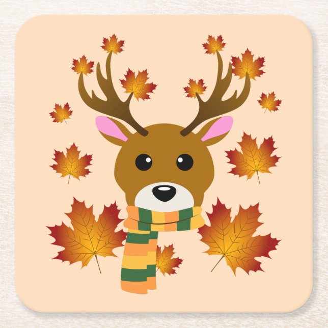 Porta-copo De Papel Quadrado Autumn Scarf Deer Mapaves (Frente)