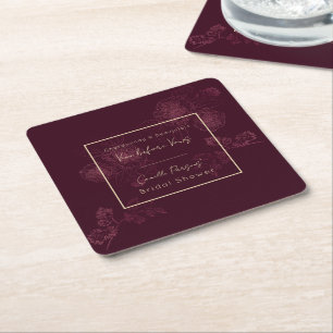 Porta-copo De Papel Quadrado Autumn Vino Antes De Vows Rosegold Floral Lines