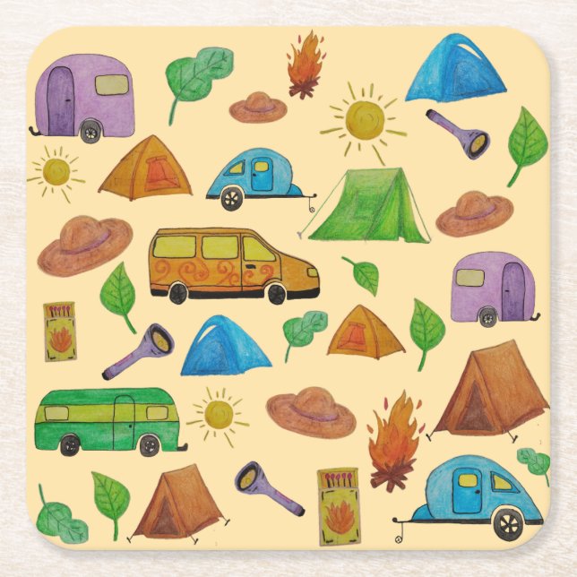 Porta-copo De Papel Quadrado Aventura de camping (Frente)