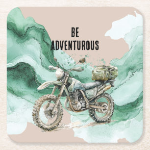 Porta-copo De Papel Quadrado Aventura de motocicleta verde creme