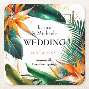 Porta-copo De Papel Quadrado Aves do Paraíso Feliz