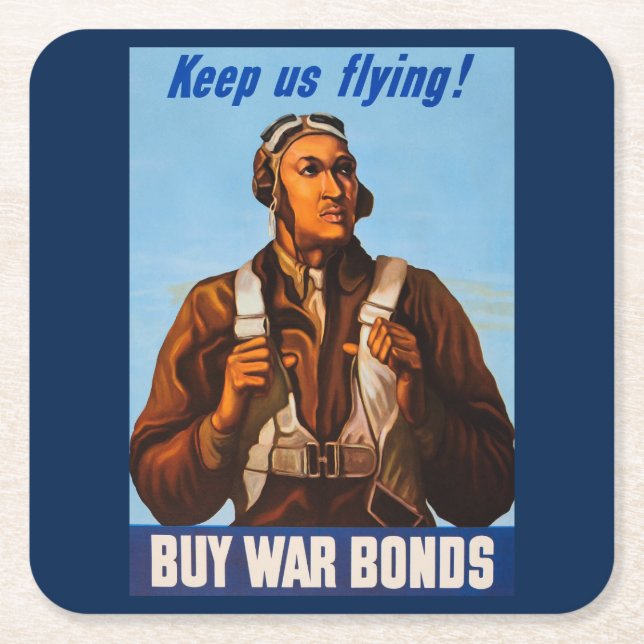 Porta-copo De Papel Quadrado Aviadores Afro-Americanos Combatem Pilotos do WW2 (Frente)
