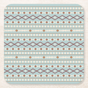 Porta-copo De Papel Quadrado Aztec Formas Padrão Rastreamento Creme Azul-Teal