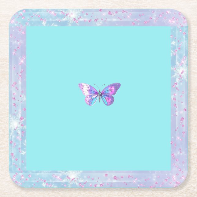 Porta-copo De Papel Quadrado Azul-borboleta bonito - Porta copos aqua (Frente)