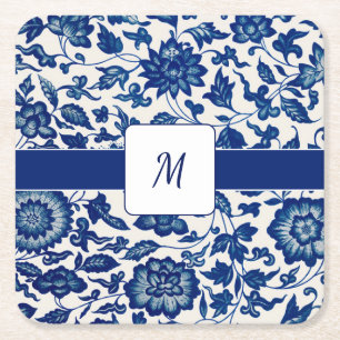 Porta-copo De Papel Quadrado Azul Branco Flor Silvestre Francês País Nome Perso