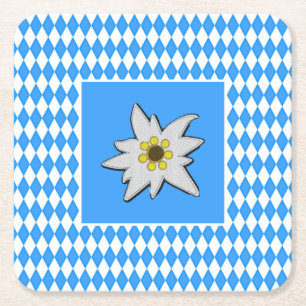 Porta-copo De Papel Quadrado Azul e Branco com Edelweiss Oktoberfest