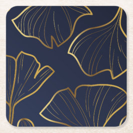 Porta-copo De Papel Quadrado Azul Elegante e Dourado Floral