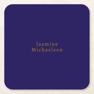 Porta-copo De Papel Quadrado Azul Escuro & Dourado Nome Próprio Minimalista Fof