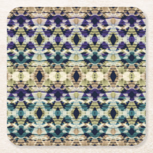 Porta-copo De Papel Quadrado Azul-étnico, ikat bege 