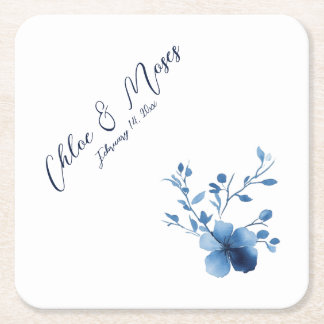 Porta-copo De Papel Quadrado Azul, Flor Flor, pequeno,